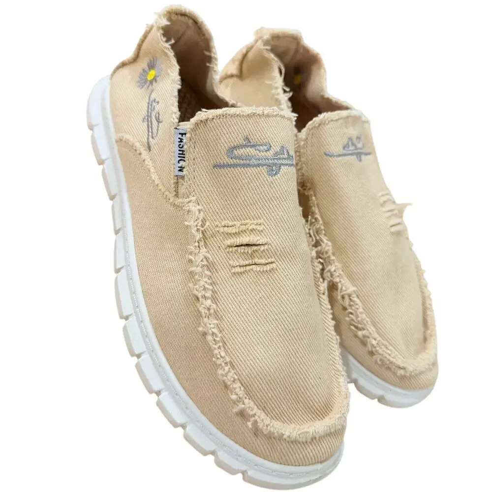 NEW Women's Distressed Canvas Slip-On Loafers Tan (Size E 40 / US 9)